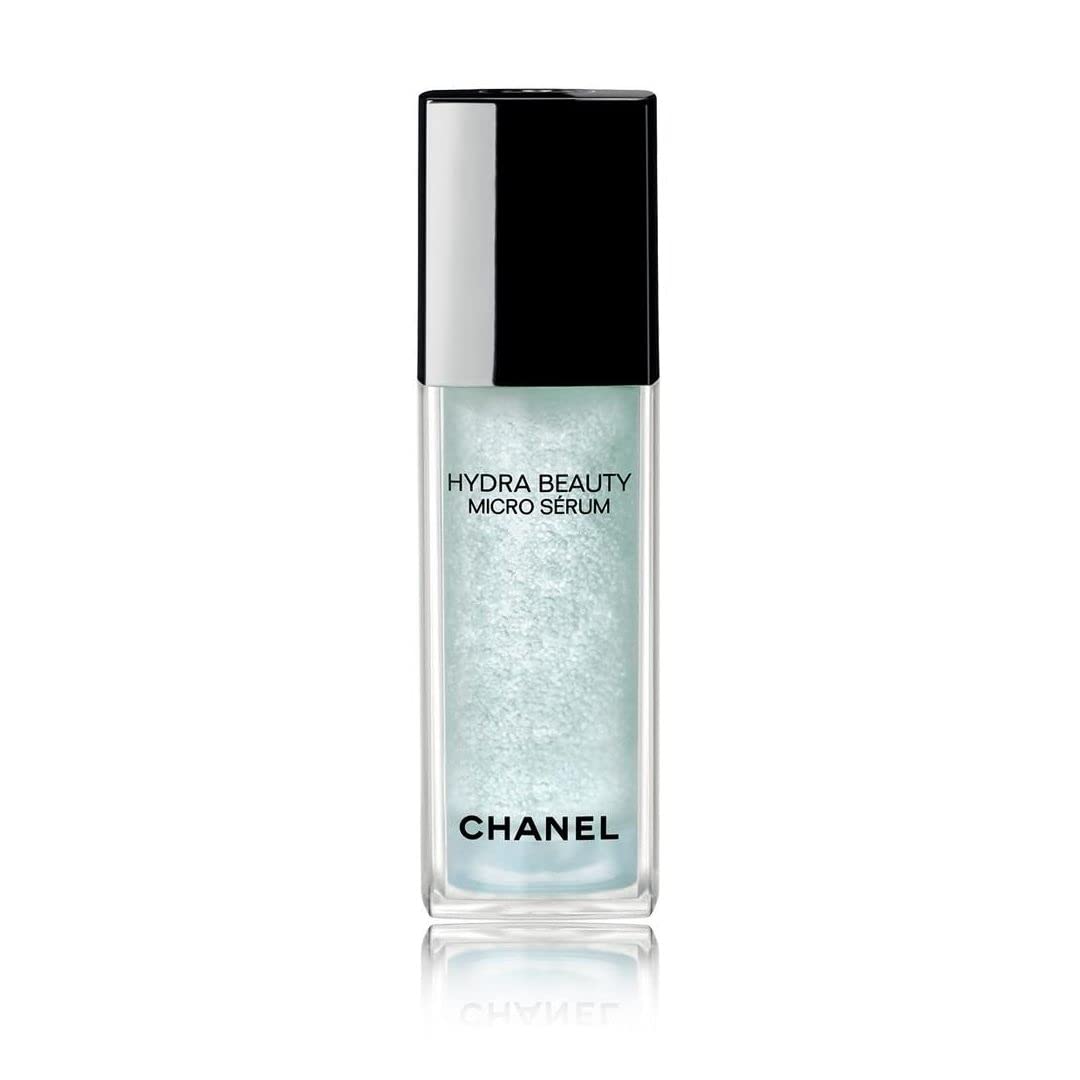 A bottle of Chanel Hydra Beauty Micro face serum, 30 ml, featuring the Chanel logo.